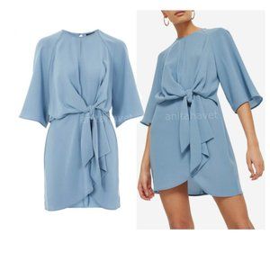 TOPSHOP Tie Front Minidress Light Blue Size 2